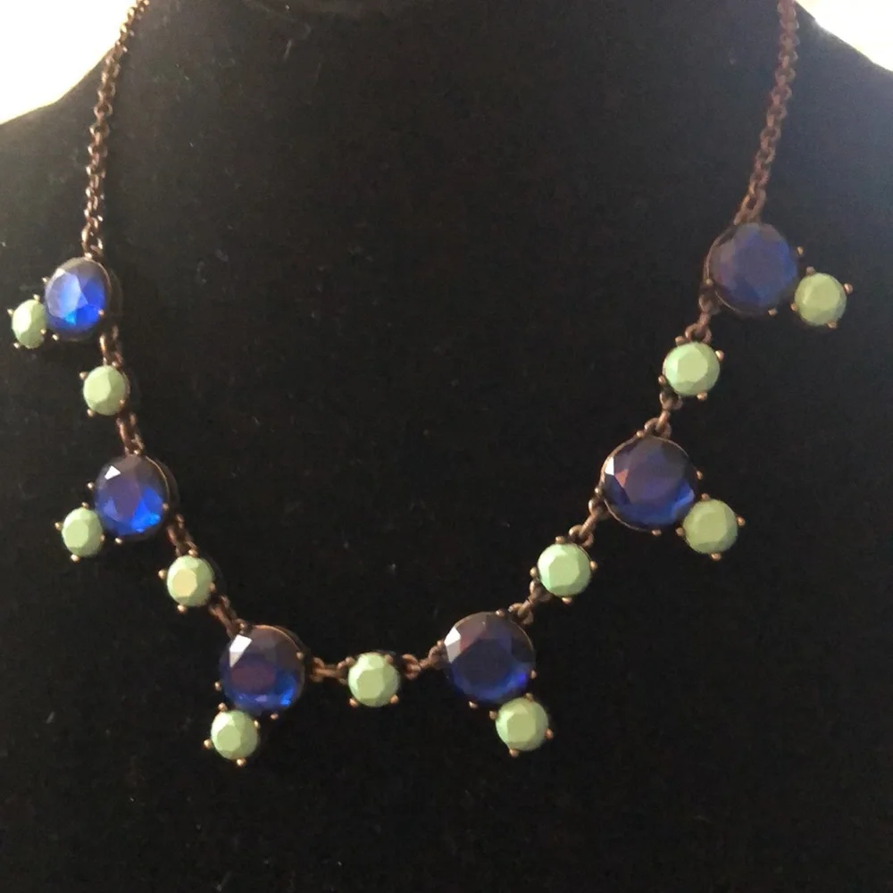 J. CREW Factory Royal blue & mint statement necklace. - Picture 1 of 3
